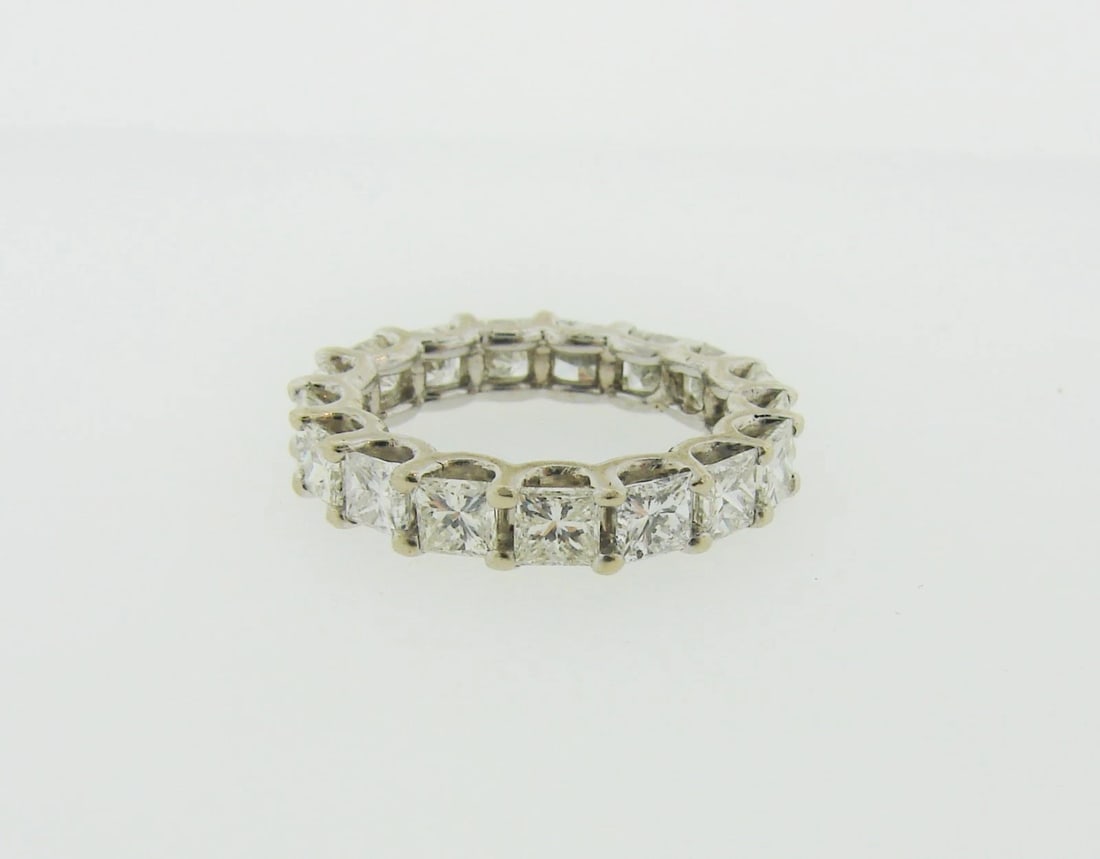 ETERNITY BAND 14K WHITE GOLD 3.20CTS PRINCESS CUT DIAMOND RING - 5
