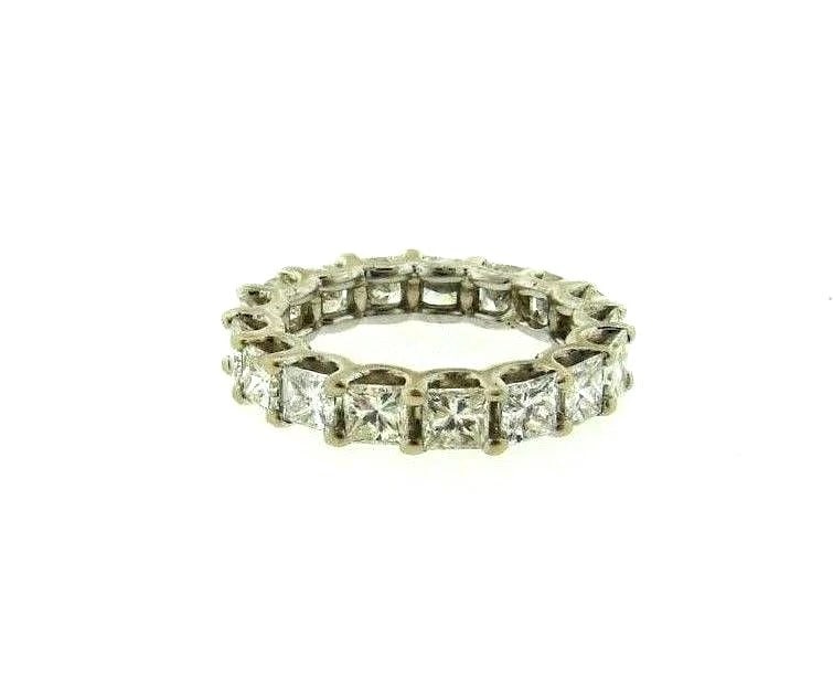 ETERNITY BAND 14K WHITE GOLD 3.20CTS PRINCESS CUT DIAMOND RING - 6