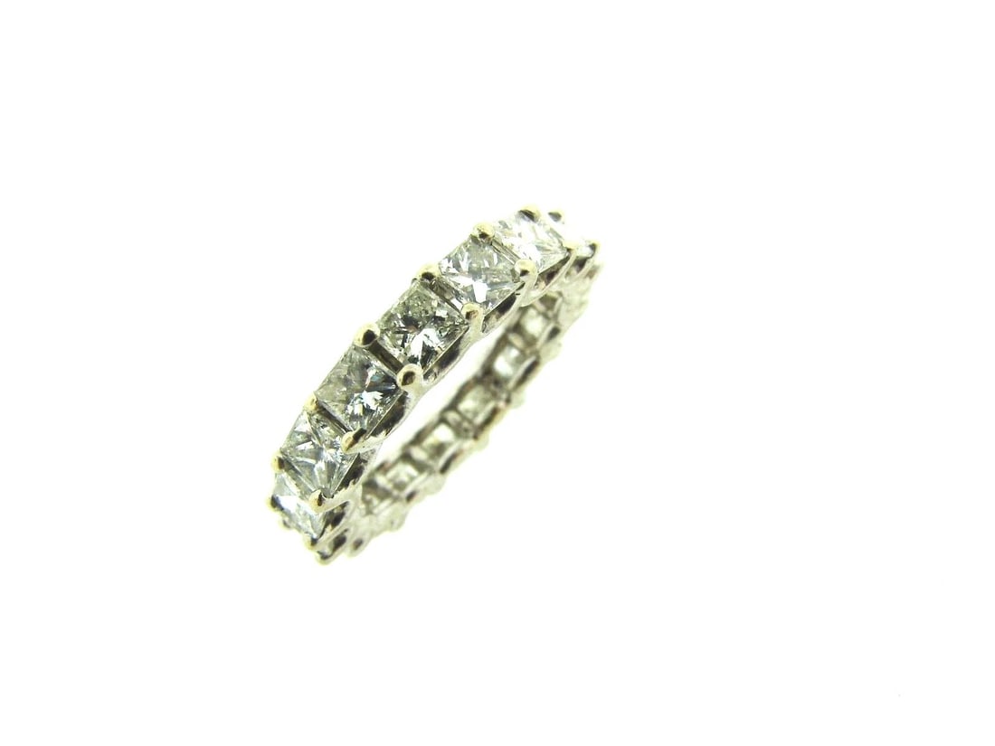 ETERNITY BAND 14K WHITE GOLD 3.20CTS PRINCESS CUT DIAMOND RING - 8