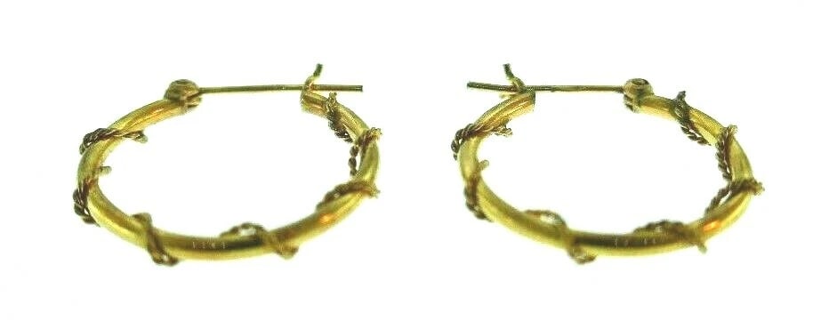 VINTAGE 14k Yellow Gold Woven Rope Motif Hoop Earrings - 4