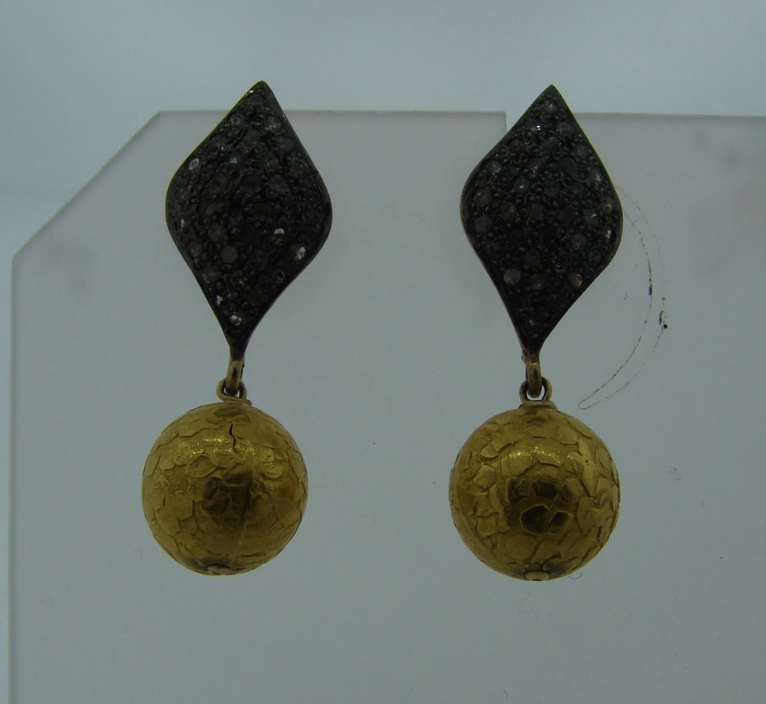 Sweet ROSE CUT DIAMOND SILVER YELLOW GOLD PLATED EARRINGS - 3