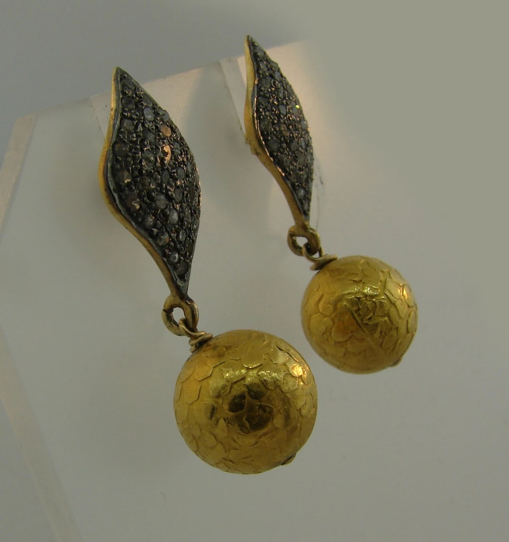 Sweet ROSE CUT DIAMOND SILVER YELLOW GOLD PLATED EARRINGS - 4
