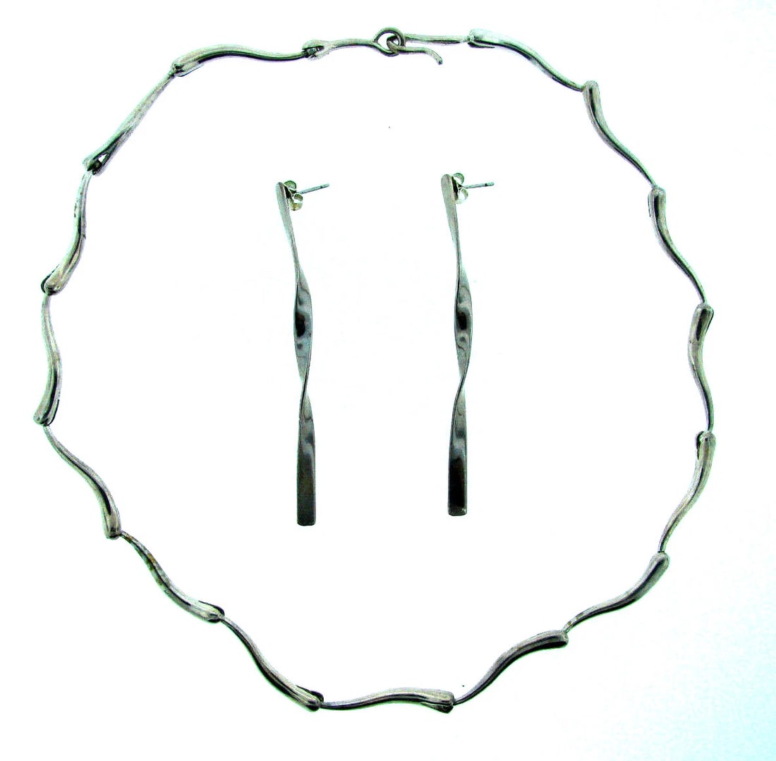 SILVER 800 SET NECKLACE & EARRINGS STYLISH - 2