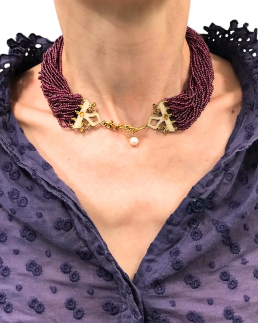 Percossi Papi Collar Necklace Bead Enamel Micropearl - 2