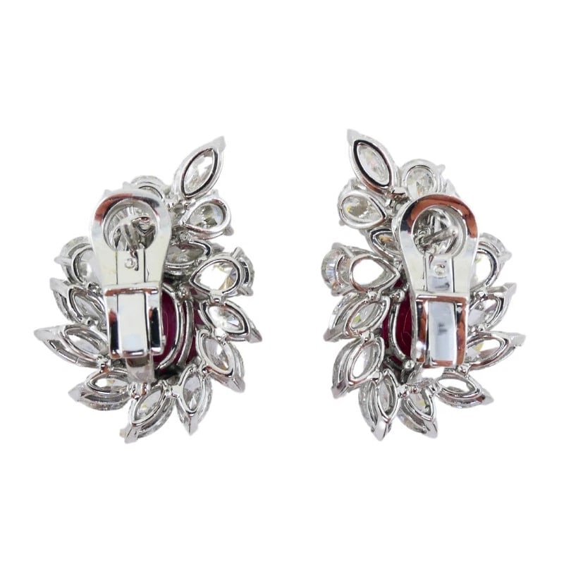 Ruby EARRINGS Cluster Diamond 18k Gold Mozambique Certified Estate Jewelry - 4