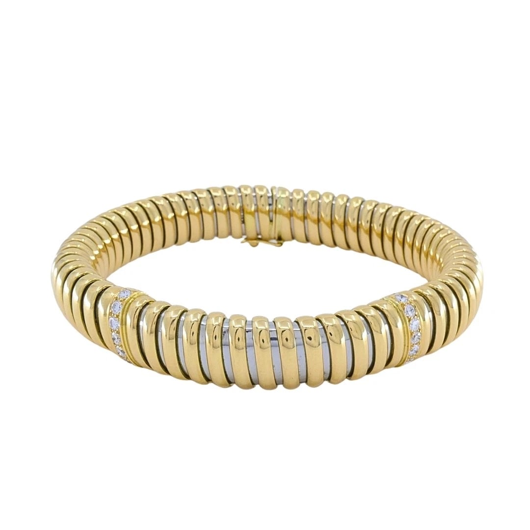 Vintage Cartier 18k Gold & Stainless Steel Tubogas Diamond Bracelet - 7