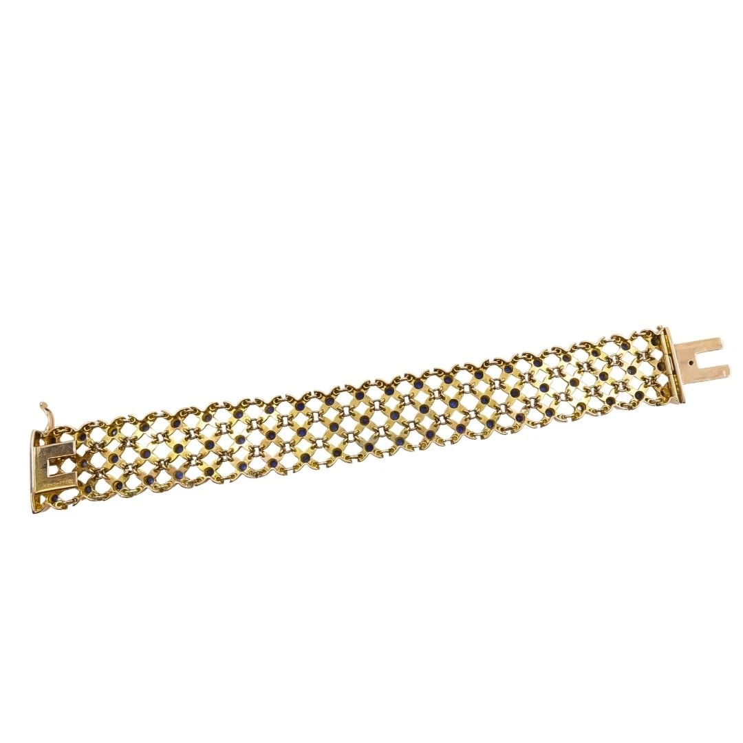 Boucheron 18k Gold Sapphire Wide Mesh Bracelet - 10