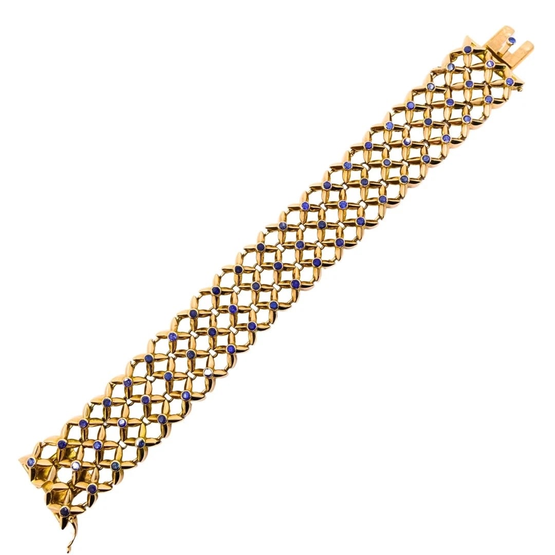 Boucheron 18k Gold Sapphire Wide Mesh Bracelet - 6