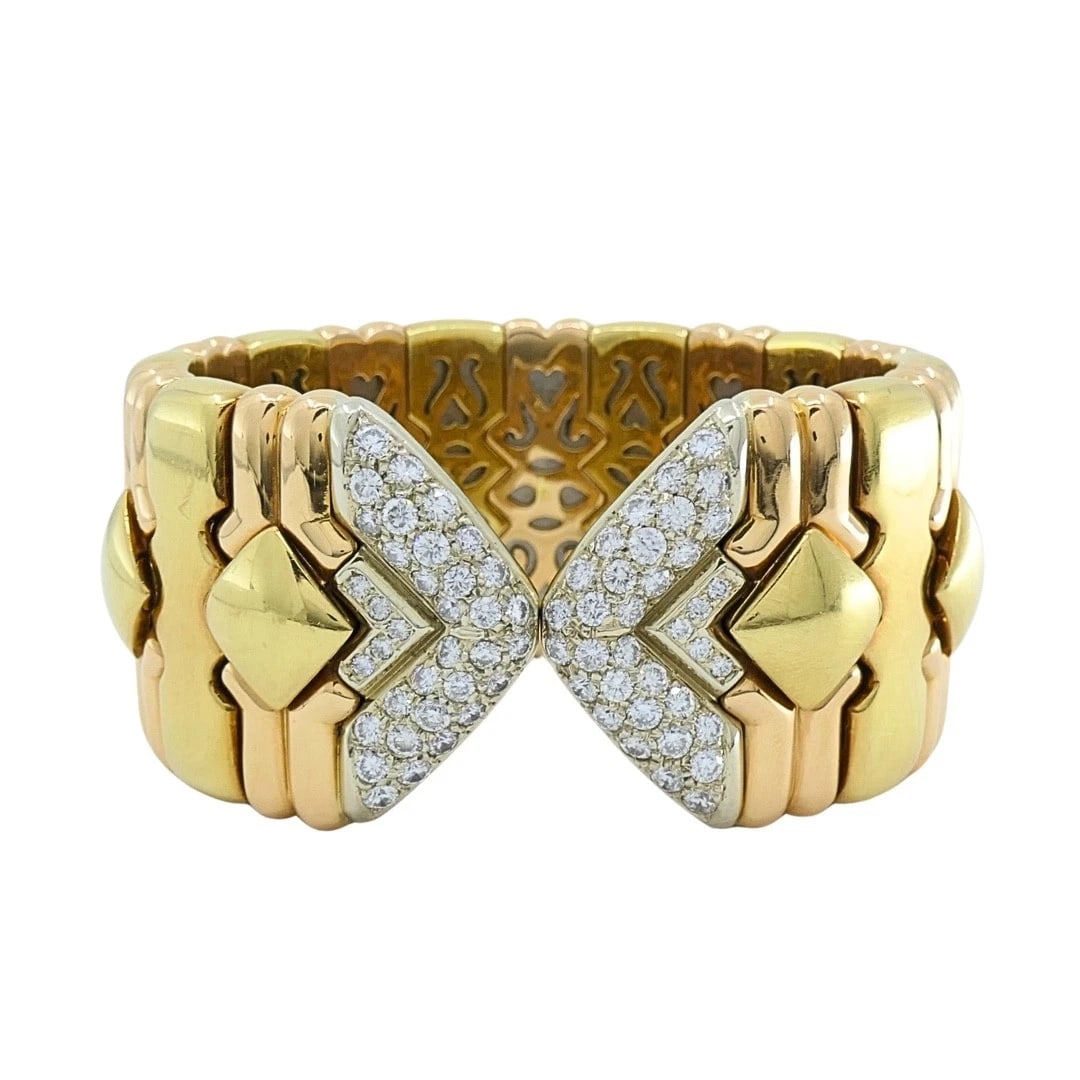 Chopard 18k Gold Multicolor Flexible Diamond Pave Cuff Bracelet, 1970s - 7