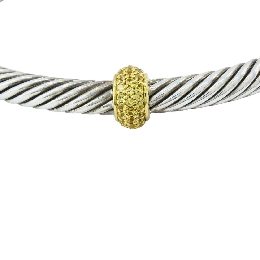 David Yurman 18k Gold Sterling Silver Sapphire Station Cable Cuff Bracelet - 5
