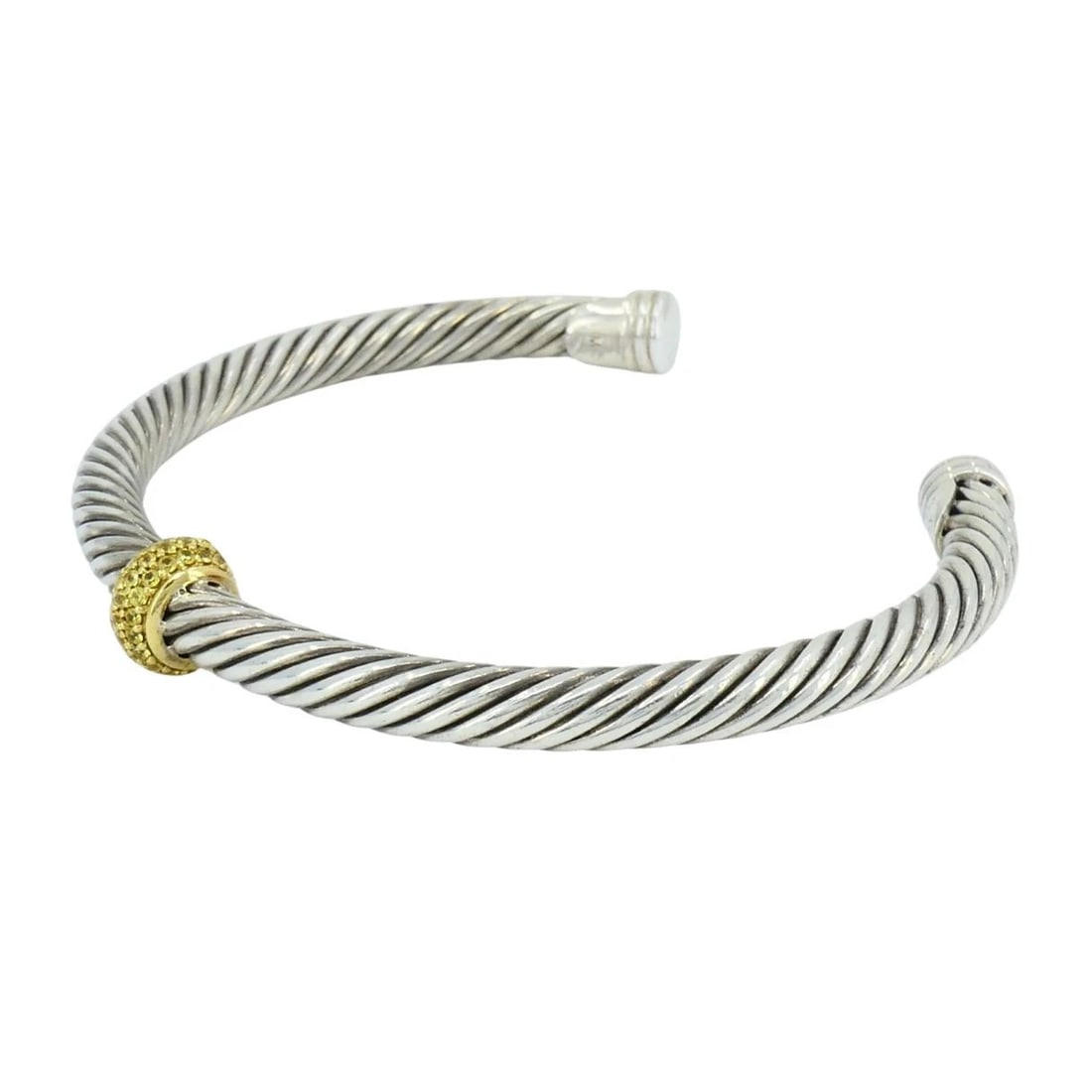 David Yurman 18k Gold Sterling Silver Sapphire Station Cable Cuff Bracelet - 6
