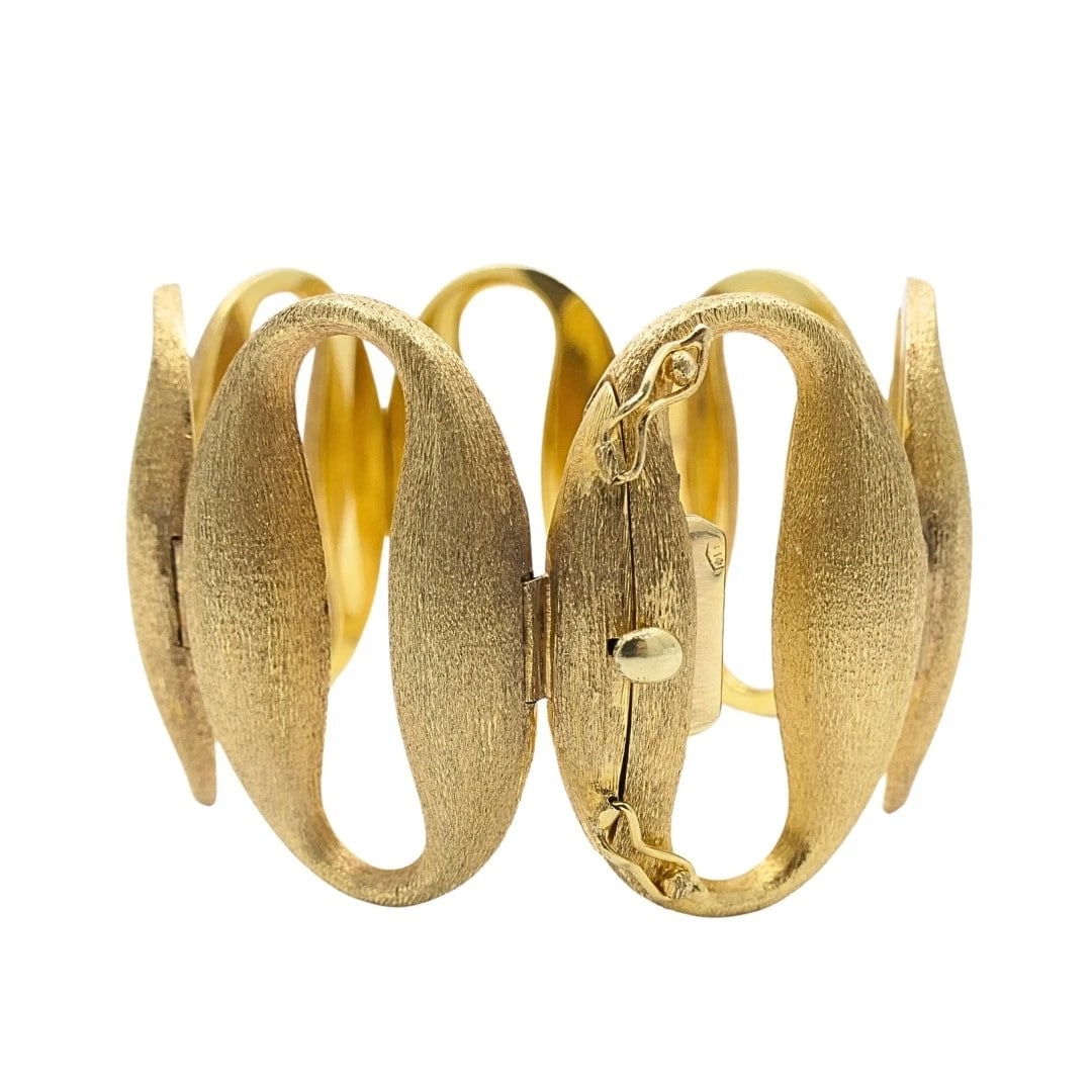Vintage 14k Gold Modernist Open Oval Link Bracelet - 9