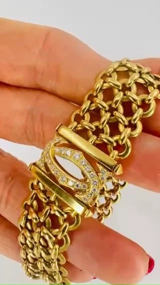 Cartier Penelope BRACELET Double C 18k Gold Diamond Link Bracelet Estate Jewelry - 2