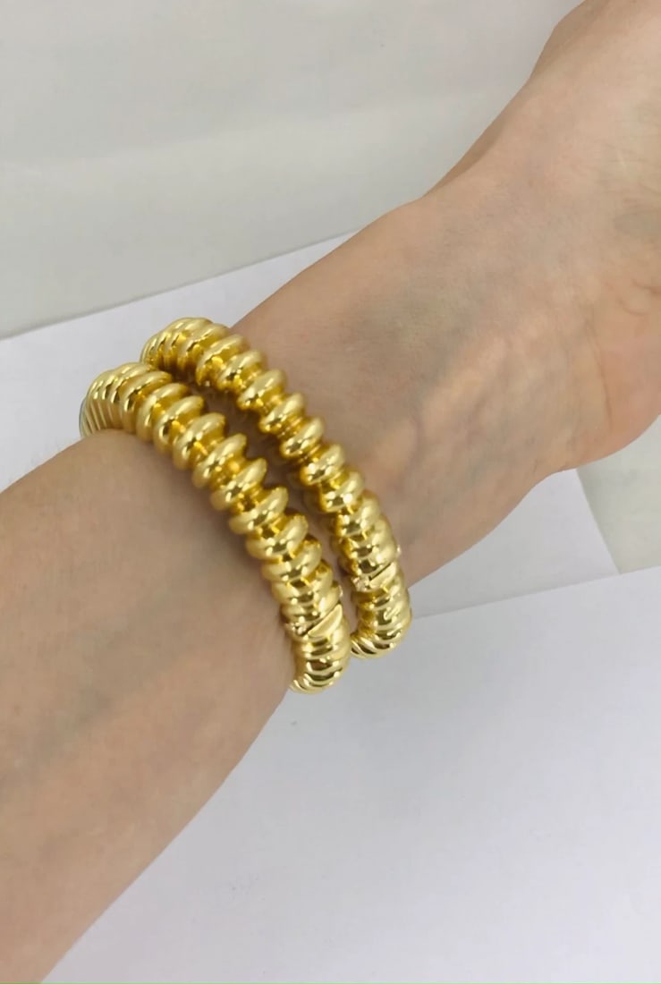 David Webb Pair of Gold Bracelets Platinum Diamond Gemstone Cabochons - 2