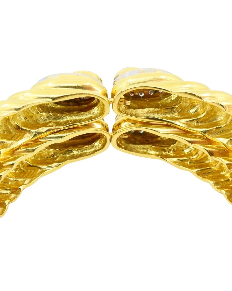 David Webb Pair of Gold Bracelets Platinum Diamond Gemstone Cabochons - 5