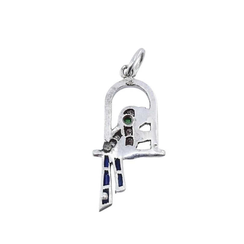 Antique Platinum Parrot Charm Gemstone Diamond Accents - 7