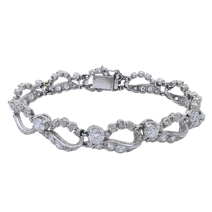 French Platinum Diamond Openwork Diamond Bracelet, 1960s - 5