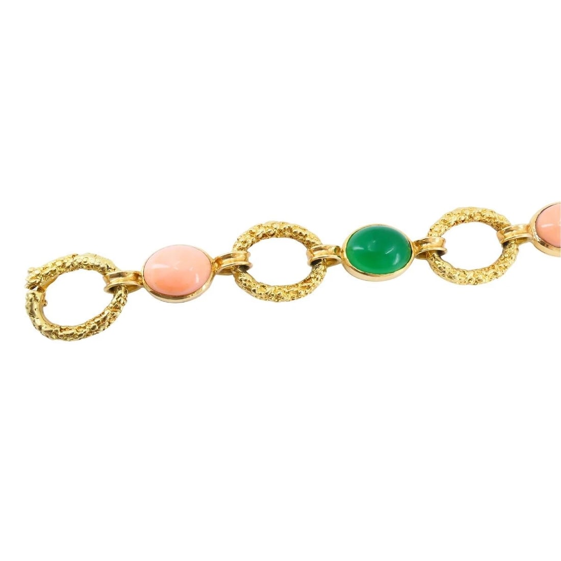 Vintage Van Cleef & Arpels 18k Gold Coral Chrysophrase Link Bracelet - 9