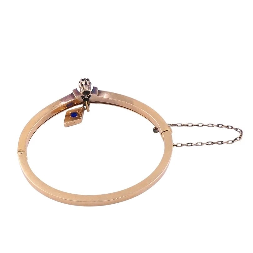 Victorian 14k Gold Gemstone Bangle Bracelet - 6