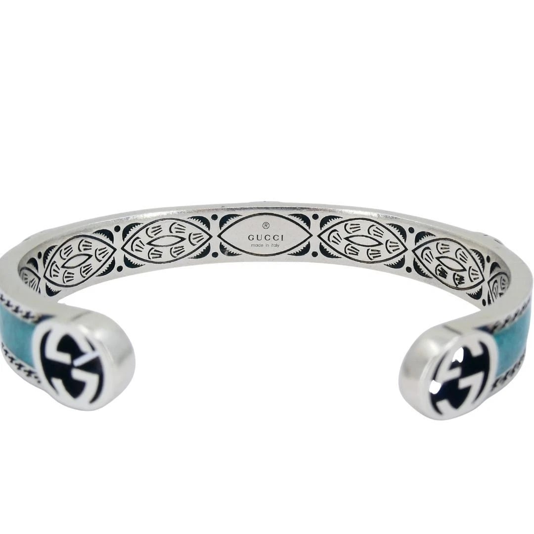 Gucci Sterling Silver Enamel Interlocking G Cuff Bracelet - 8