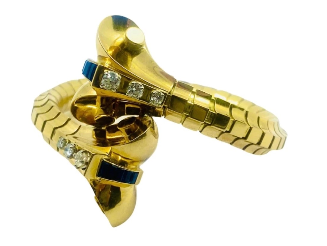 Van Cleef & Arpels Diamond Sapphire Gold Snake Bracelet - 8