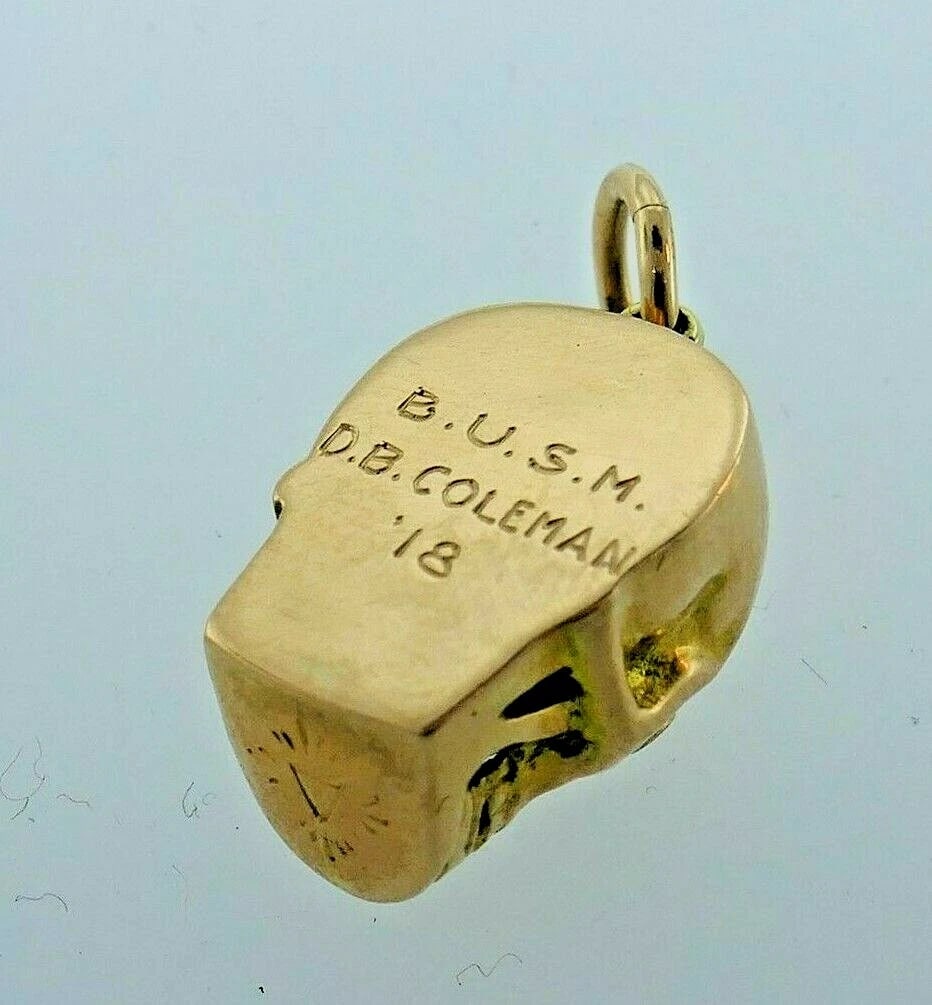 MODERN 18k Rose Gold, Ruby & Enamel Skull Charm Engraved - 2