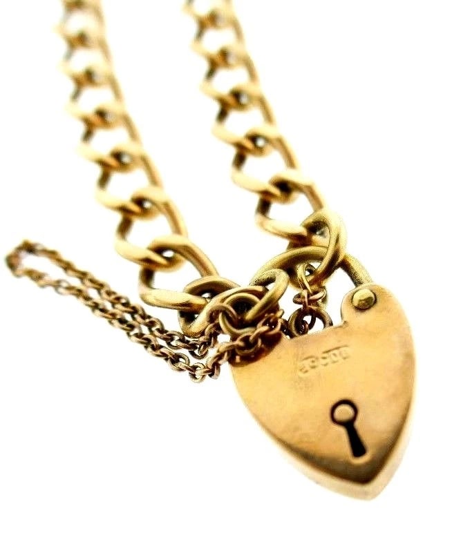 VICTORIAN 9k Rose Gold Heart Charm & Curb Link Bracelet Circa 1900s - 4