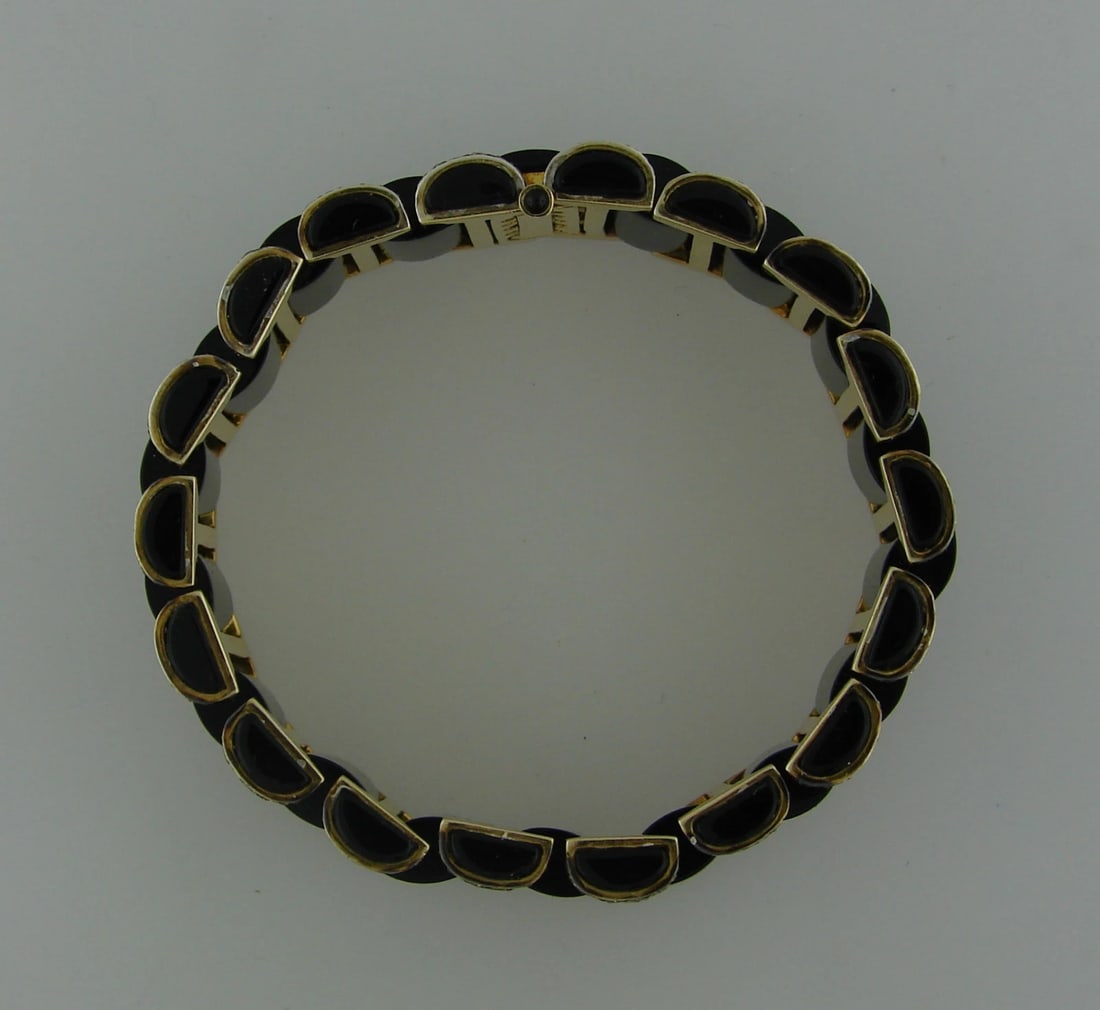 Chic BLACK ONYX 2.52 cts DIAMOND SILVER YELLOW GOLD BRACELET Art Deco Revival - 5