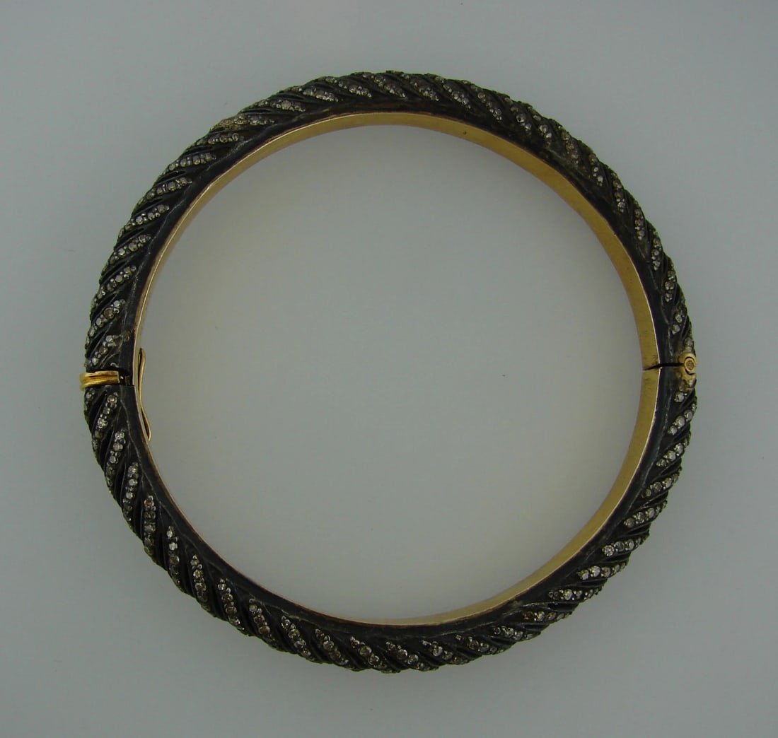 Chic DIAMOND SILVER YELLOW GOLD BANGLE BRACELET - 2