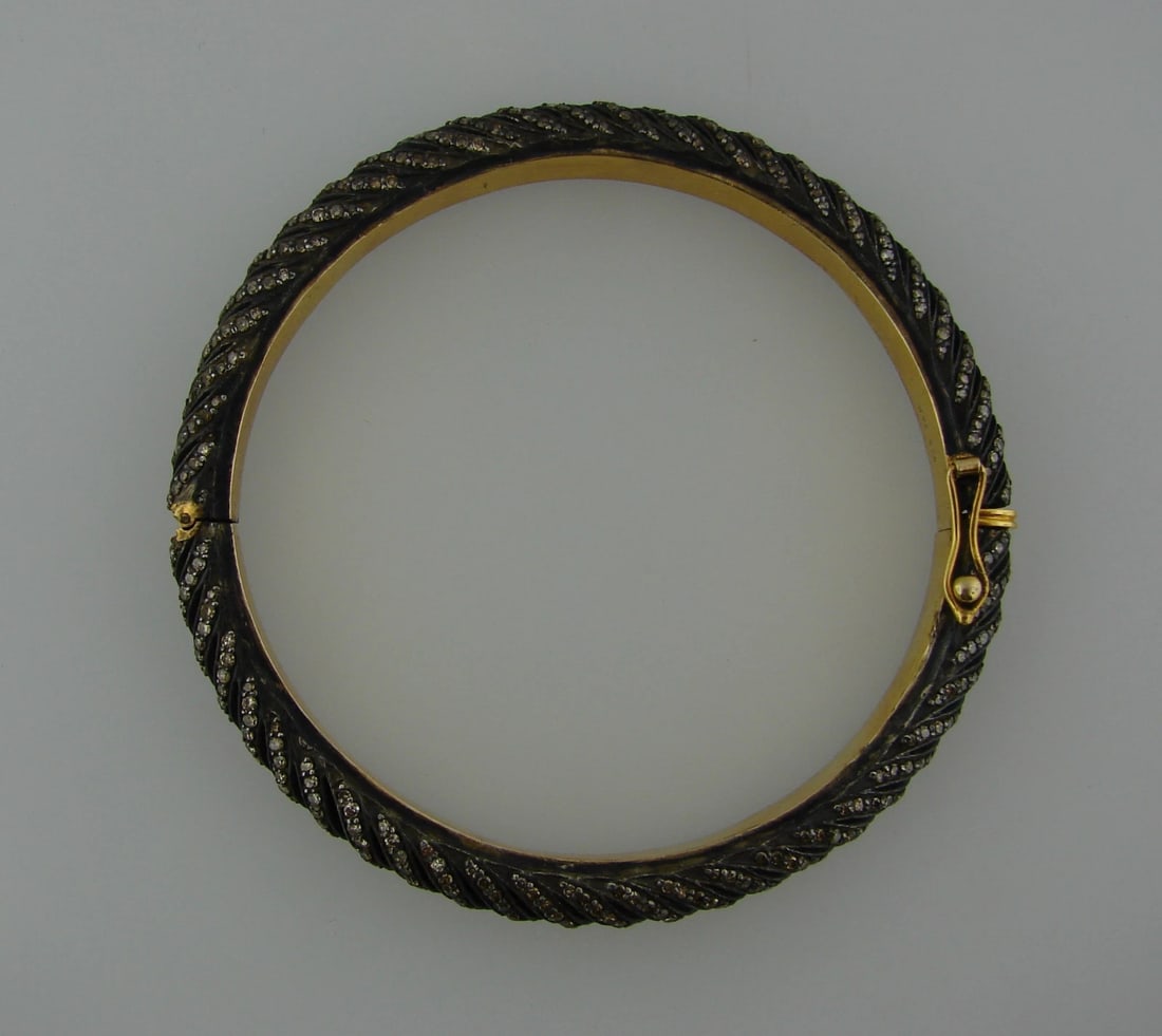 Chic DIAMOND SILVER YELLOW GOLD BANGLE BRACELET - 3