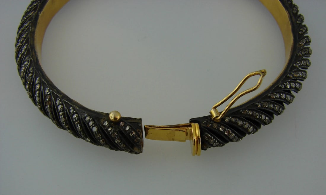 Chic DIAMOND SILVER YELLOW GOLD BANGLE BRACELET - 4