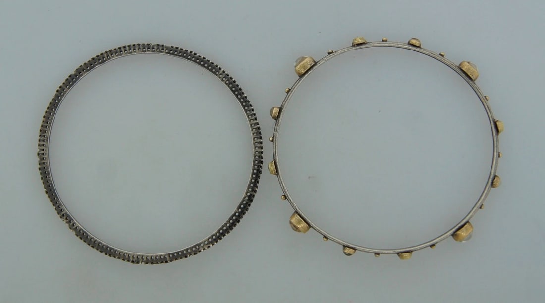 Chic BLACK DIAMOND MOONSTONE YELLOW GOLD SLIVER BANGLE BRACELET - Stylish Pair - 5