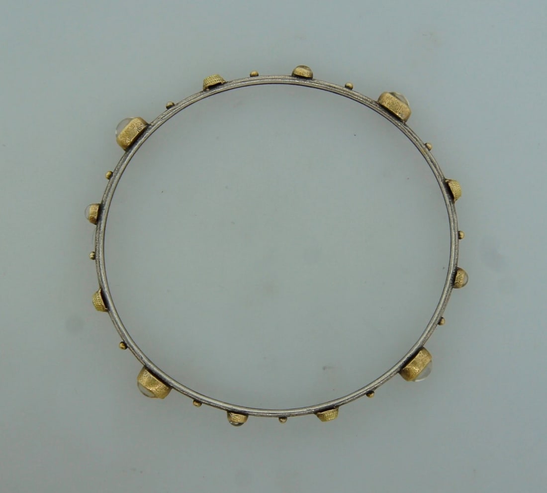 Chic BLACK DIAMOND MOONSTONE YELLOW GOLD SLIVER BANGLE BRACELET - Stylish Pair - 6