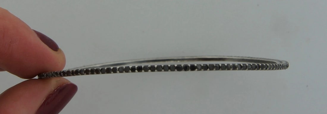 Chic BLACK DIAMOND MOONSTONE YELLOW GOLD SLIVER BANGLE BRACELET - Stylish Pair - 8