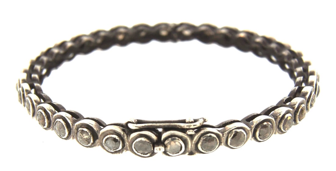 NICE Silver & Rose Cut Diamond Bangle Circa 1980s! - 3