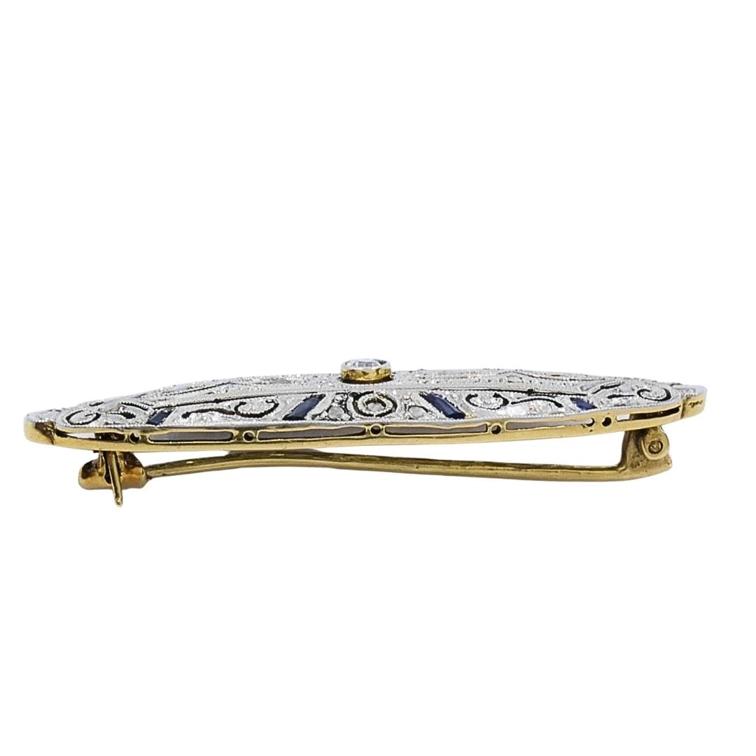 Art Deco 18k Gold Diamond Navette Brooch - 4