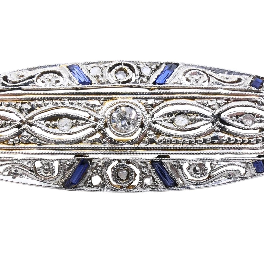 Art Deco 18k Gold Diamond Navette Brooch - 6