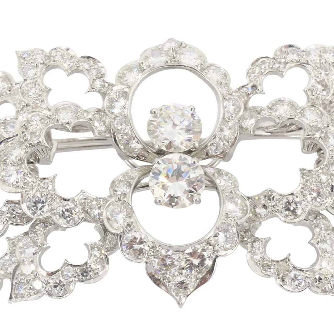 David Webb Diamond Platinum Brooch Floral Design - 10
