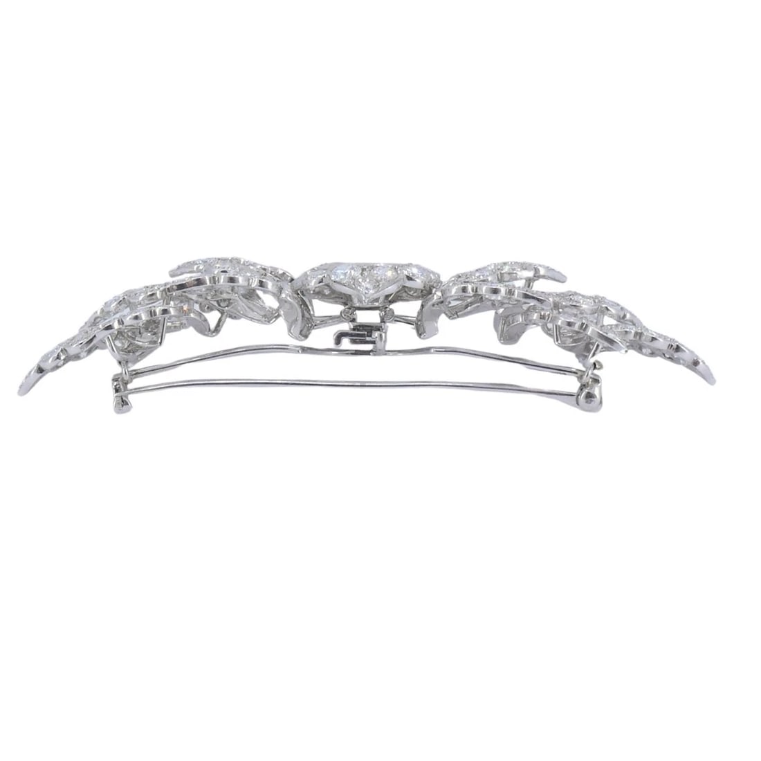 David Webb Diamond Platinum Brooch Floral Design - 11