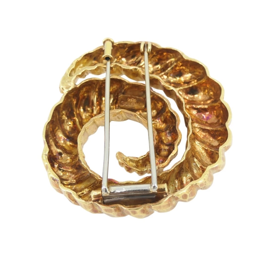 David Webb Brooch 18k Gold Spiral Design Hammered Gold - 5