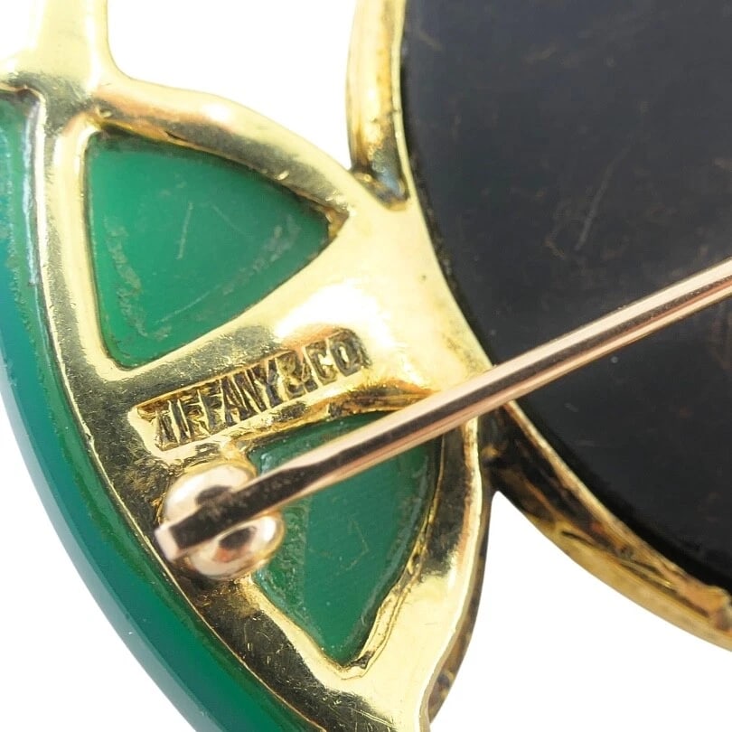 Vintage Tiffany & Co. Brooch Chrysoprase 18k Gold Onyx - 8
