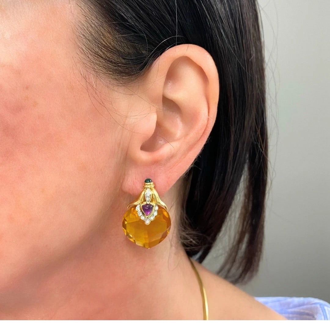 18k Gold Citrine Heart Multi-Gemstone Earrings - 2