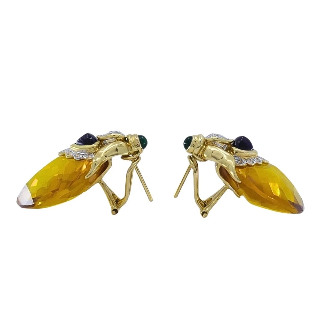 18k Gold Citrine Heart Multi-Gemstone Earrings - 3