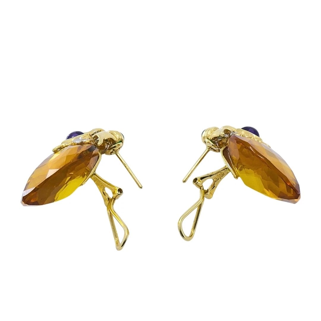 18k Gold Citrine Heart Multi-Gemstone Earrings - 4