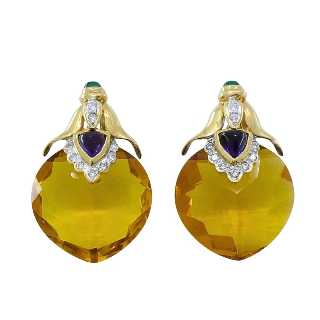 18k Gold Citrine Heart Multi-Gemstone Earrings - 7