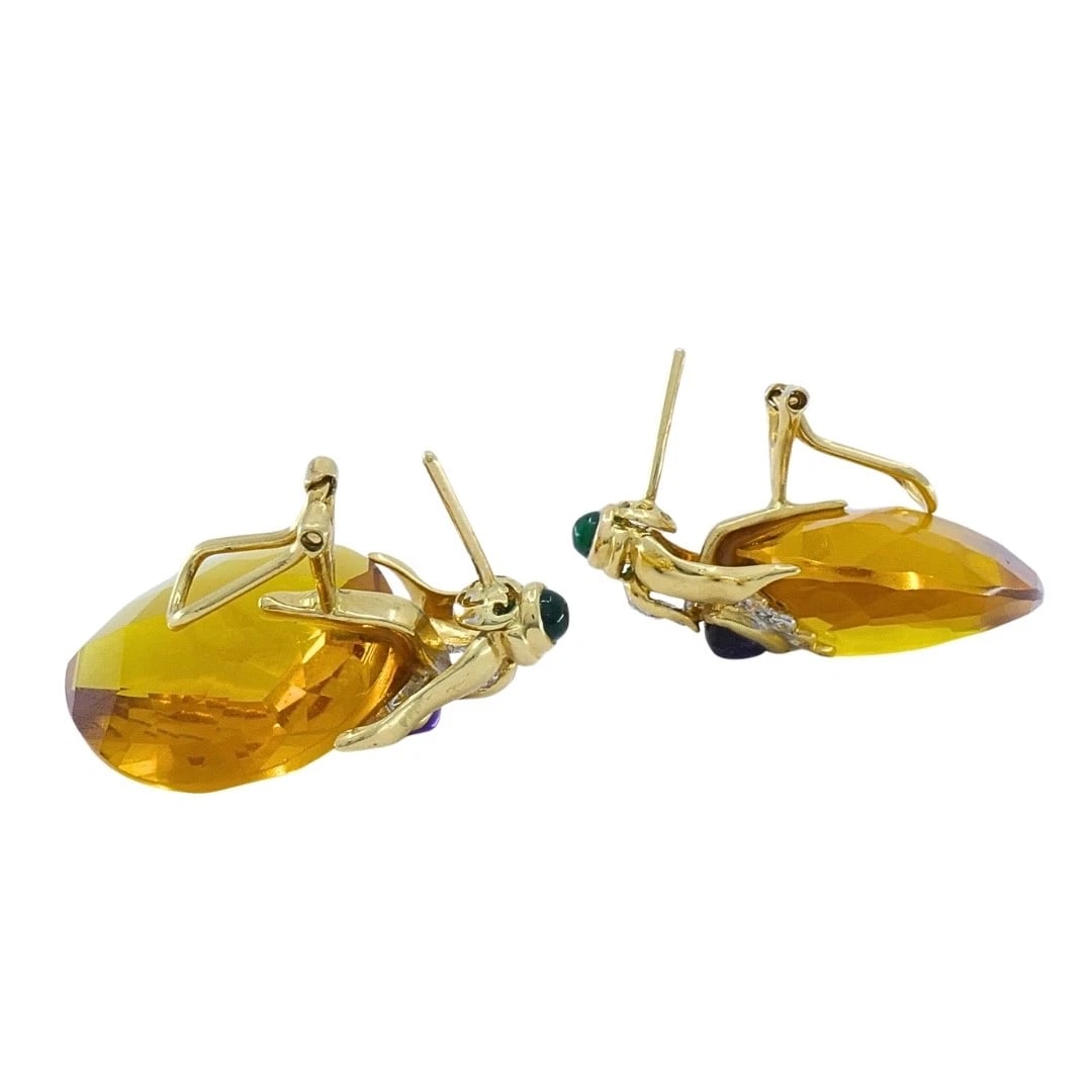 18k Gold Citrine Heart Multi-Gemstone Earrings - 8