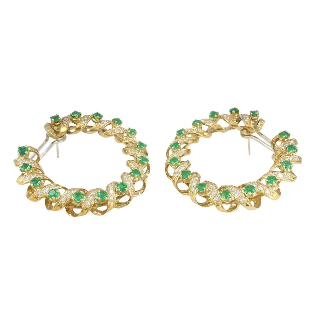 Vintage Asprey & Co. 18k Gold Diamond Emerald Circular Earrings - 6