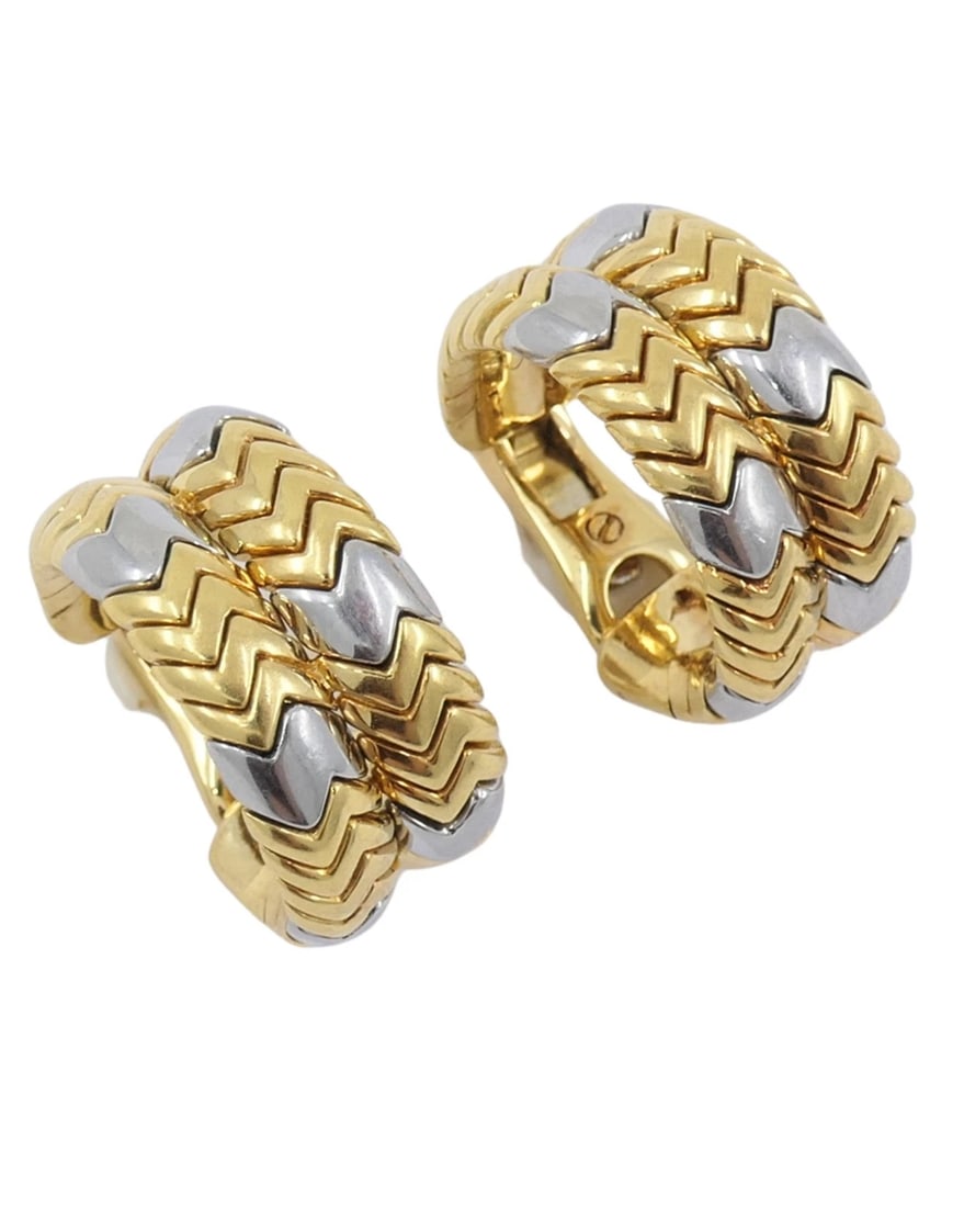Bvlgari Bulgari Gold Earrings 18k Spiga Collection Chevron Pattern Two-Tone - 5