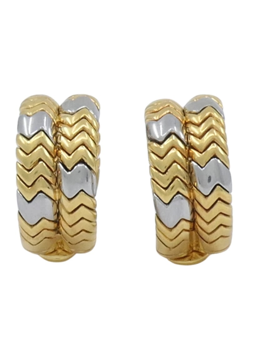 Bvlgari Bulgari Gold Earrings 18k Spiga Collection Chevron Pattern Two-Tone - 6