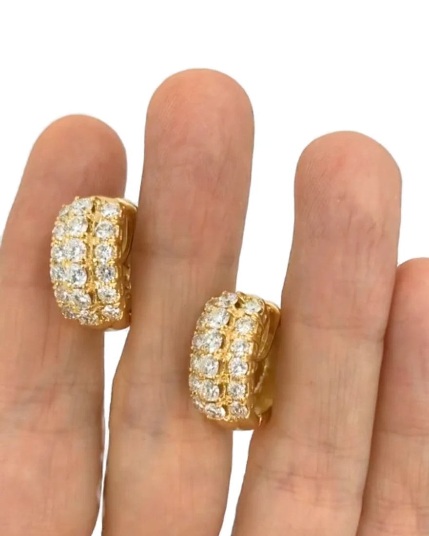 Diamond Earrings Vintage 18k Gold Hoop Earrings French Jewelry - 2